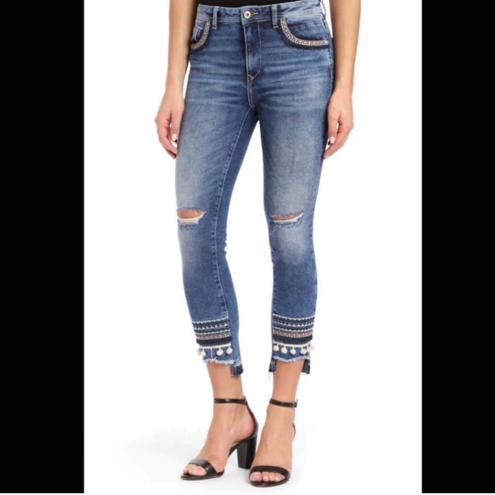 Mavi jeans Tess high rise skinny cropped with fringe and embroidery size 27-28
